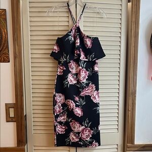 Charlotte Russe Strapless Black and Pink Rose Dress
